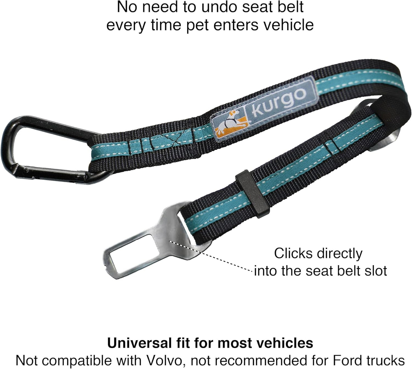 Direct to Seatbelt Tether - Easy-Use Dog Car Harness Clip - Adjustable Ride Strap - Universal Fit for Most Vehicles - All Steel Hardware - Backseat Restraint - Coastal Blue