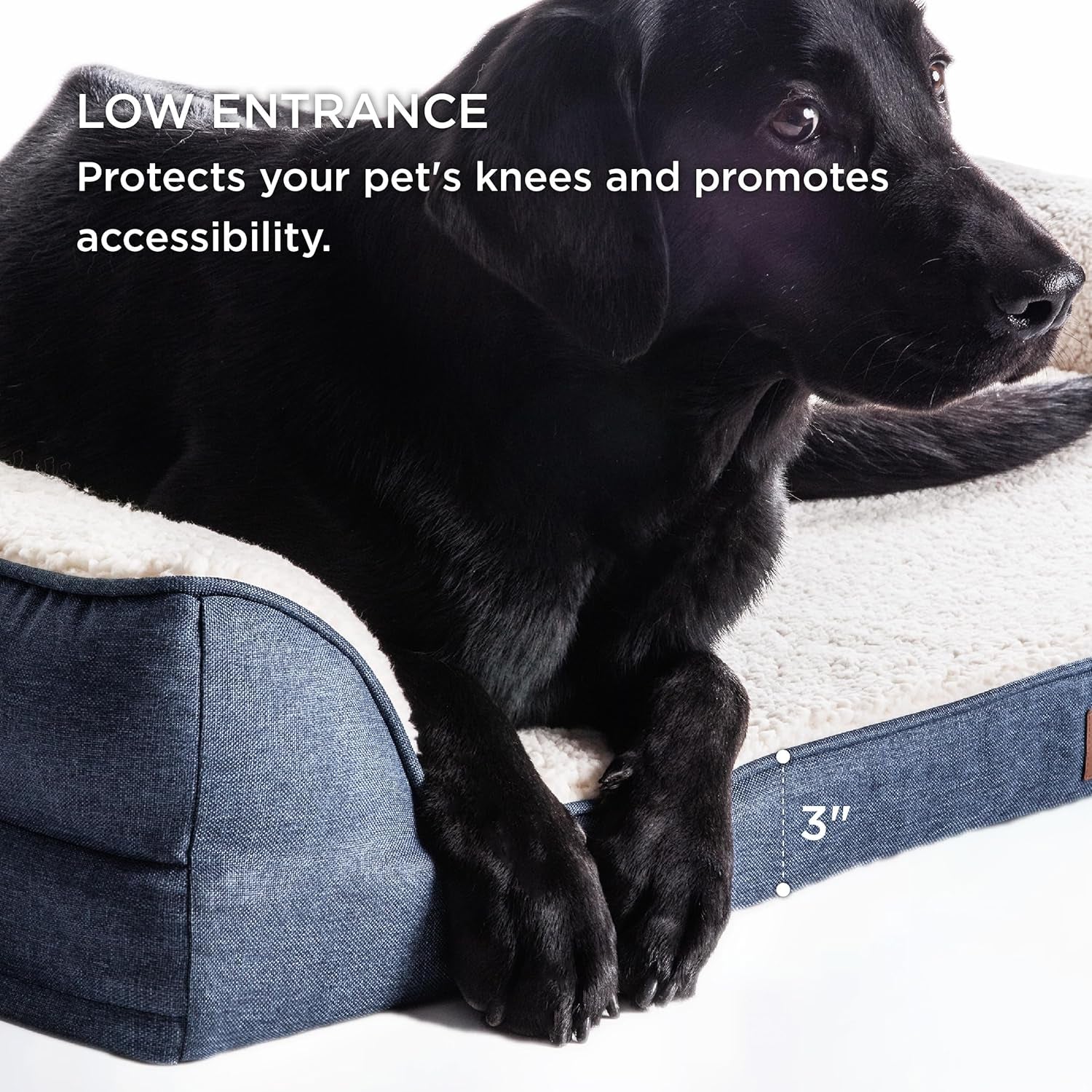 Bedsure Memory Foam Dog Bed for Large Dogs - Orthopedic Egg Foam Dog Sofa Bed with Soft Sherpa Surface, Bolster Pet Couch with Removable Washable Cover, Waterproof Layer and Nonskid Bottom, Denim Blue